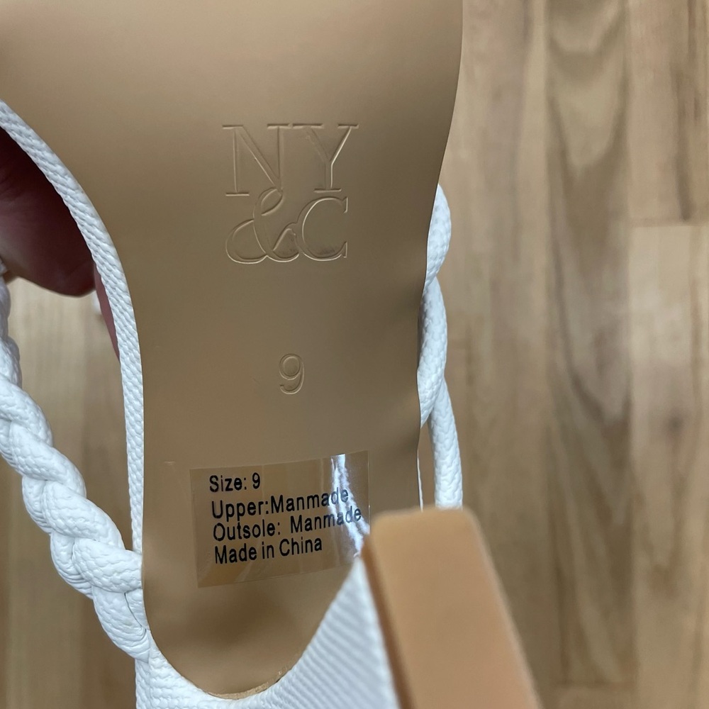 NWT NY&Co Heeled Sandal Dalia 9 Open Toe White Slip On Neutral Coastal - Picture 7 of 16